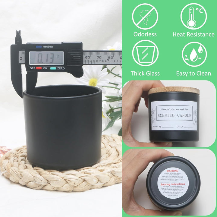 MILIVIXAY 20 Stück 118 g mattschwarze Glaskerzengläser mit Deckel und Kerzenherstellungs-Kits – Gros