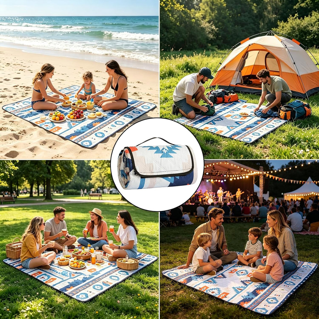 Picknickdecke 200x200 cm - Stranddecke XXL, wasserdicht & isoliert Campingdecke, atmungsaktiv und we