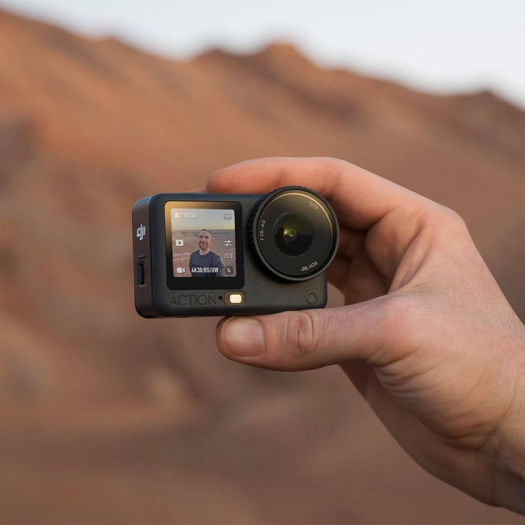 DJI Osmo Action 6 Essential Combo, Action-Cam 4K mit 1/1,1″-Quadratsensor, Variable Blende von f/2,0