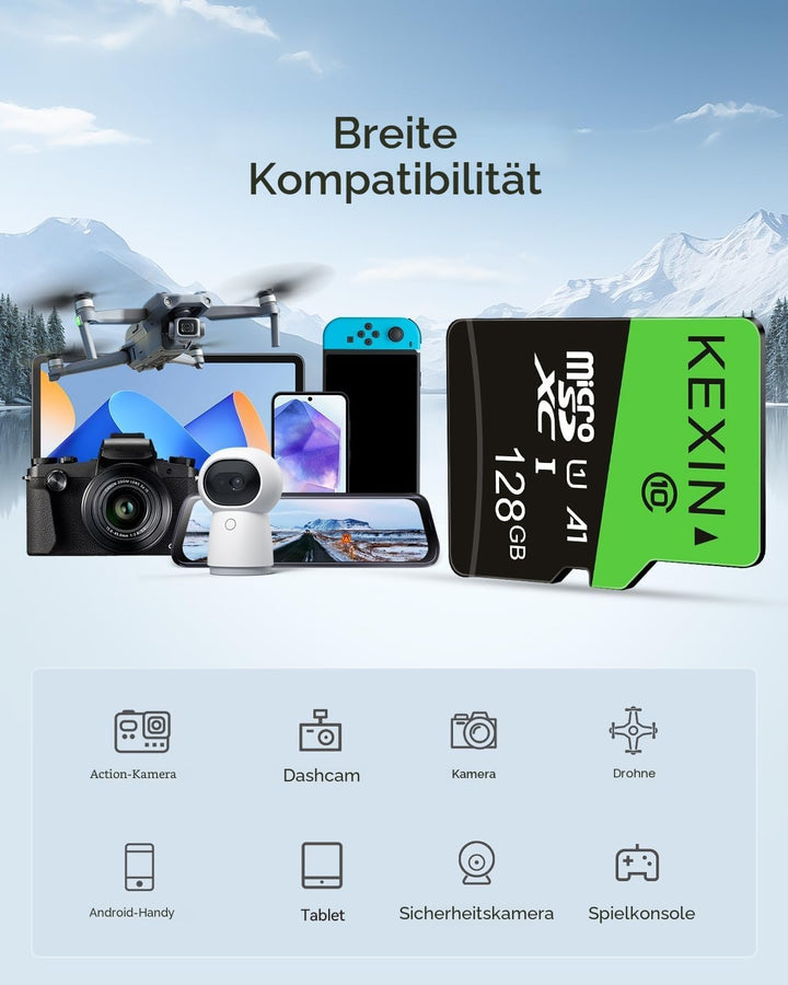 KEXIN Micro SD Karte 128GB 3er Pack, Speicherkarte MicroSDXC Mini SD Karte (A1 C10 U1 4K) Micro SD C