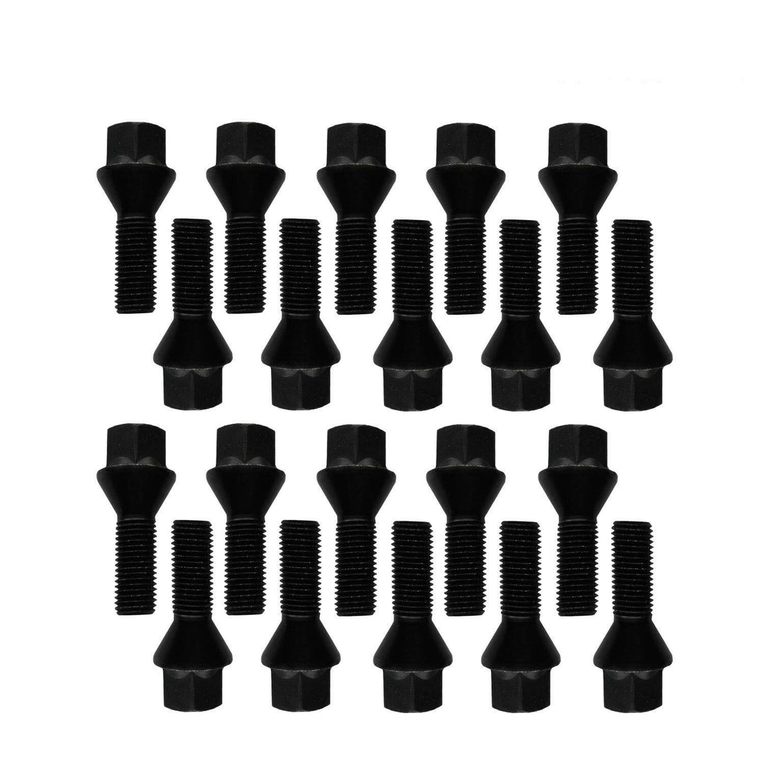 20 schwarze Tracer Radschrauben Radbolzen Kegelbund M14x1,25 28mm kompatibel mit BMW