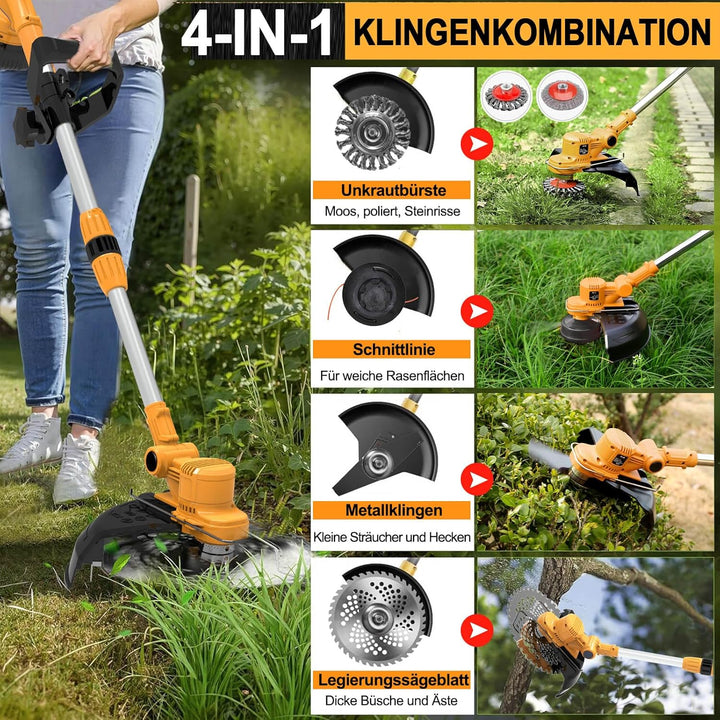 Rasentrimmer mit Akku für Makita-Akkus, 21V - 750W Motor -20000U/min, 4-in-1 Freischneider akku, 90°