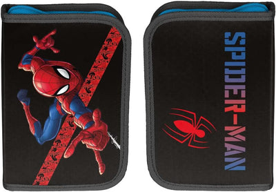 Paso Schulrucksack Set 3 Tlg. - Mit Turnbeutel & Befüllter Federmappe - Spiderman, Schwarz, 43 x 31
