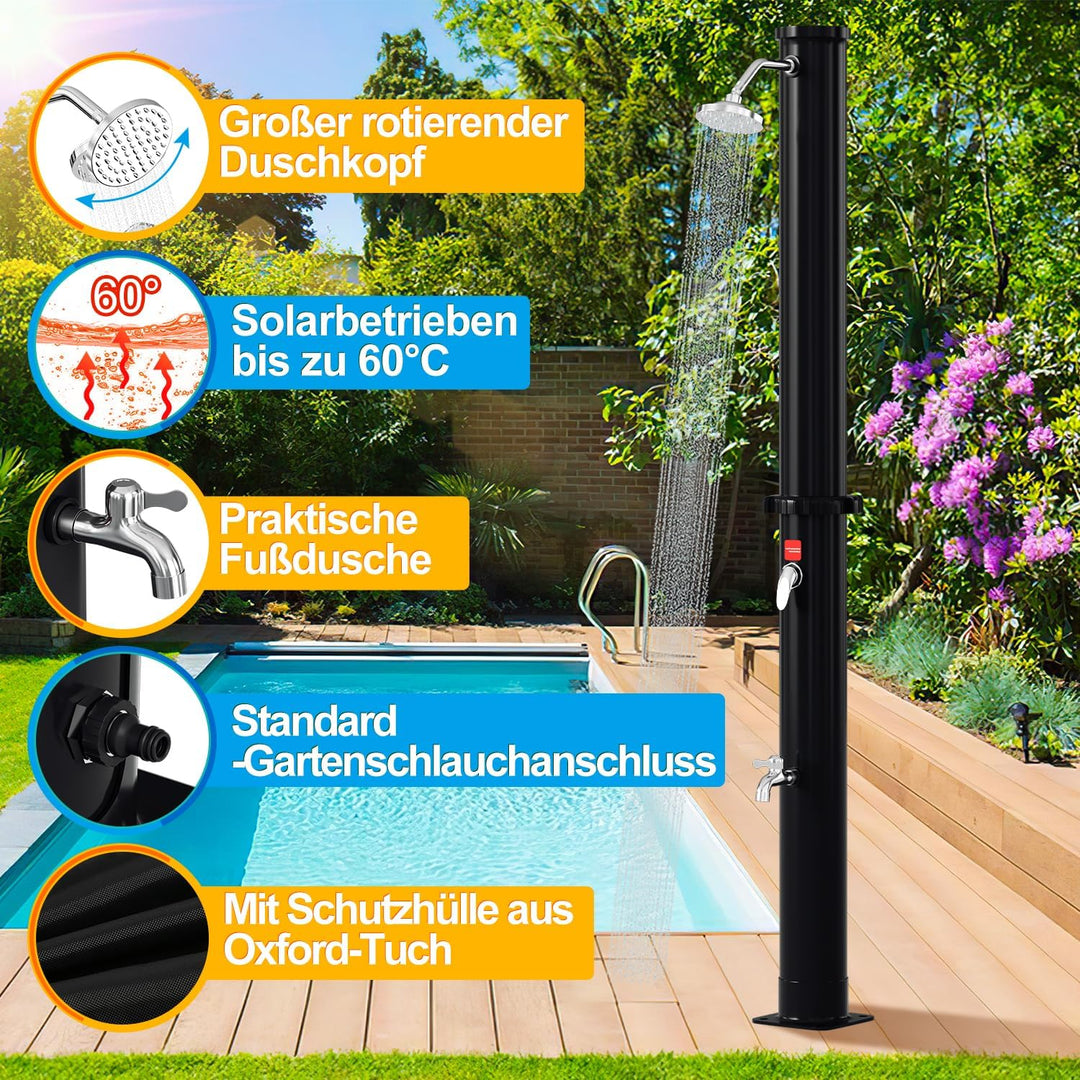 Eulenke solardusche Garten 20 Liter | 220cm | gartendusche solar | warmes Wasser max. 60°C | inkl. G