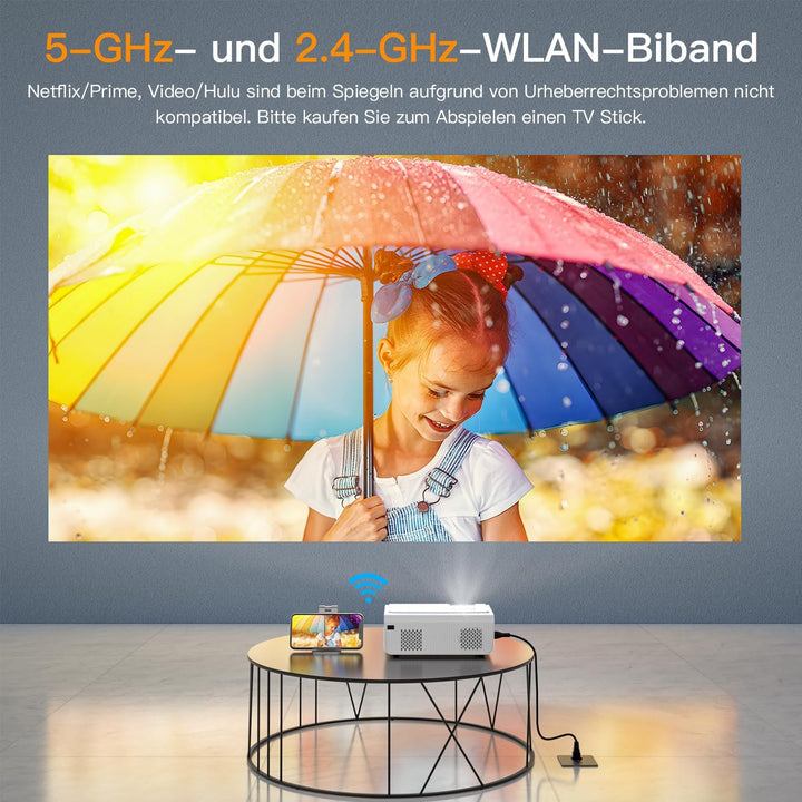 Smart Beamer【Elektrische Keystone 6D/4P】 VOPLLS Elektrische Fokus 22000 Lumen Beamer 4K Unterstützt,