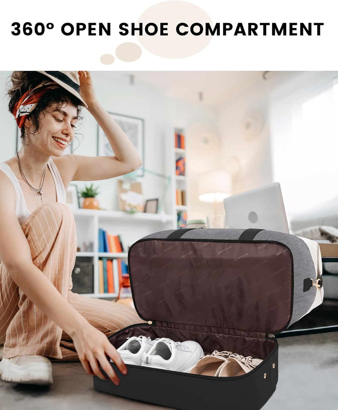 LOVEVOOK Reisetasche Sporttasche Damen, Leichte 45L Weekender Travel Bag, Kliniktasche Geburt mit Ku