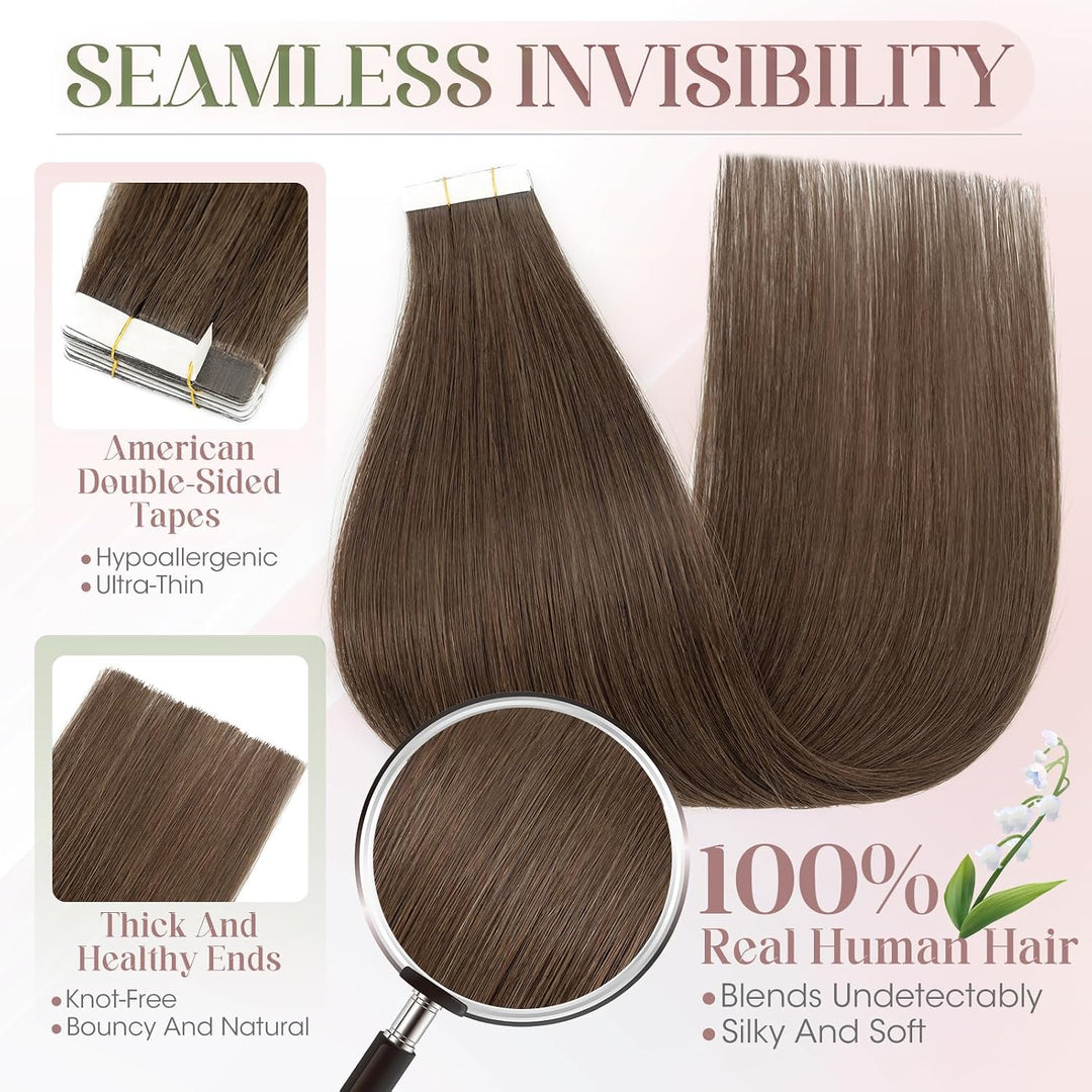 Elailite 10 Stück Tape Extensions Echthaar (15g) + 10 Pcs Invisible Klebeband Haarverlängerung Klebe