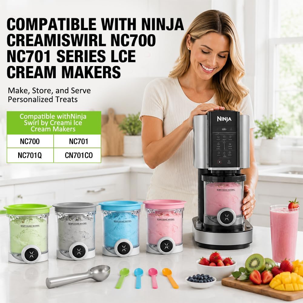 4 Stück Eisbehälter mit Deckel Passend für Ninja Swirl, Ersatz-Pints Eiscreme-Behälter für Ninja CRE