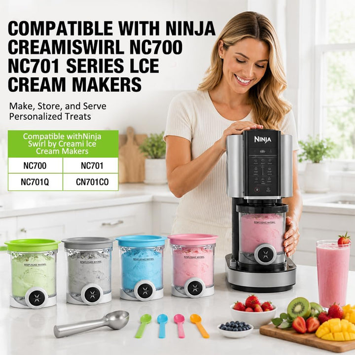 4 Stück Eisbehälter mit Deckel Passend für Ninja Swirl, Ersatz-Pints Eiscreme-Behälter für Ninja CRE