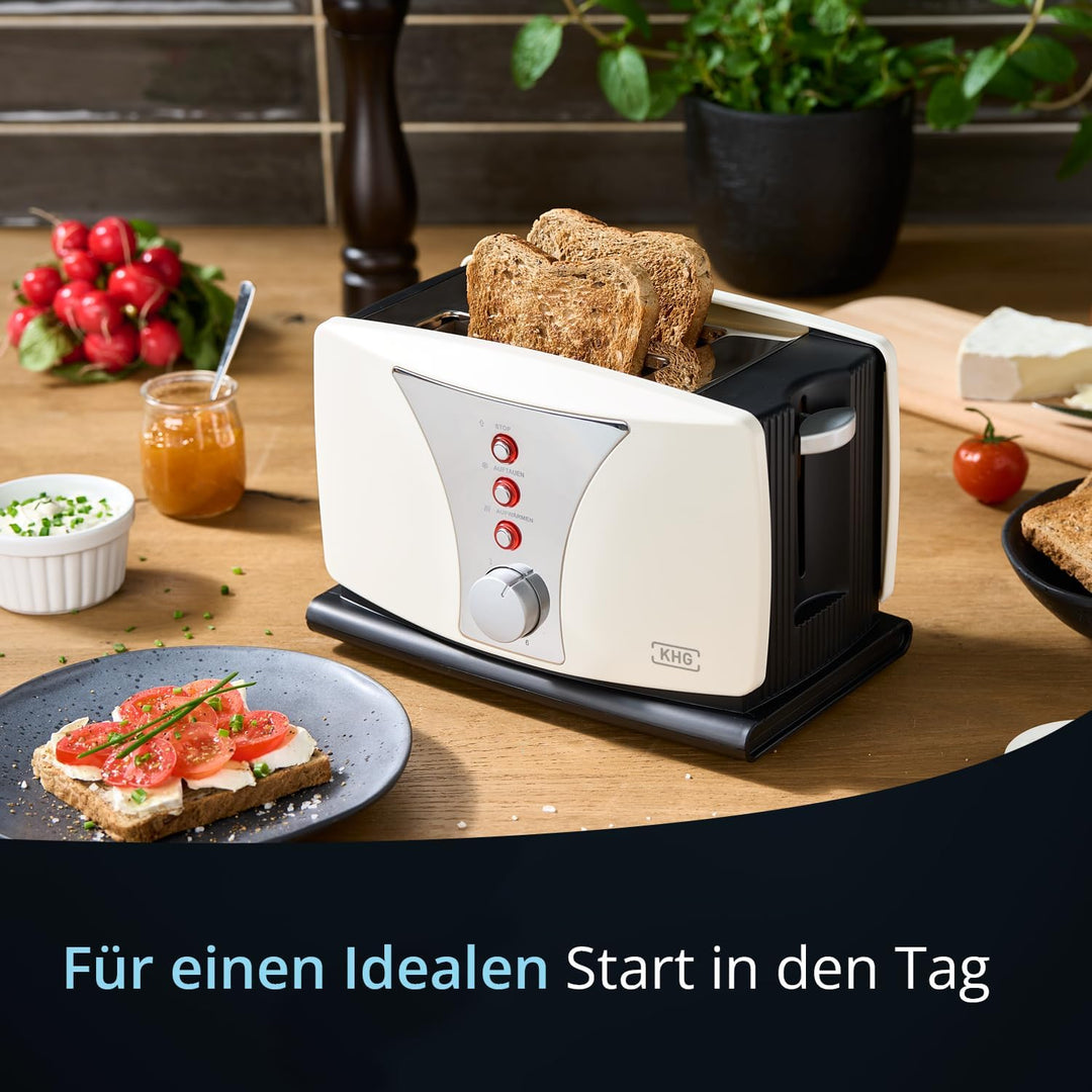 KHG Toaster TO-802WS | Toaster 2 Scheiben Weiss 800 W | mit Brötchenaufsatz, 6 Bräunungsstufen mit B