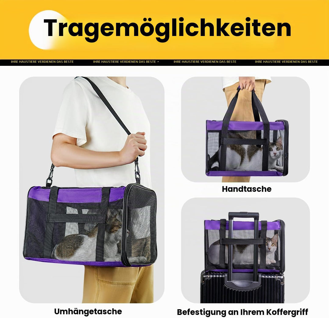 Conlun Katzentransportbox,Weiche Katzentransporttasche mit 4-seitigem Netz, Flugzeugtaugliche Katzen
