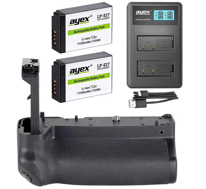 ayex Batteriegriff Kompatibel mit Canon EOS RP + 2 x LP-E17 Akku + 1x USB Dual Ladegerät Ersatz für