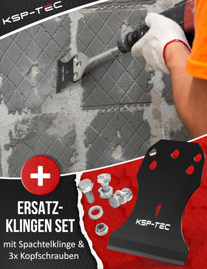 KSP-TEC® - SDS Plus Spachtelmeissel - ink. Ersatzklinge -Einfaches entfernen von Teppich, Bodenbeläg