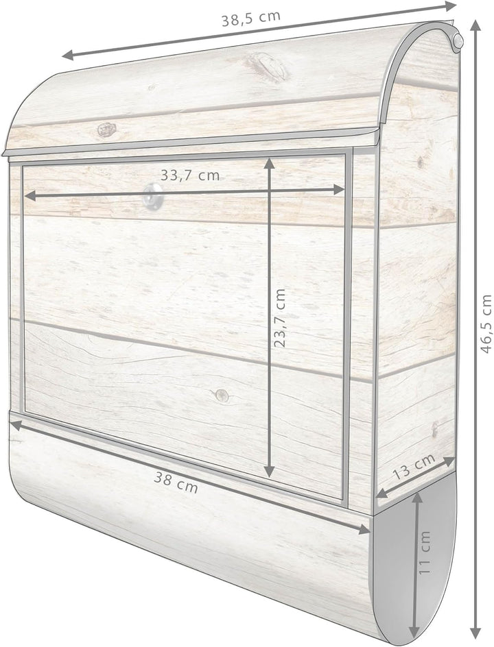 banjado® Design Briefkasten mit Motiv Graues Holz 39x47x14cm &amp; 2 Schlüssel - Briefkasten Stahl schwa