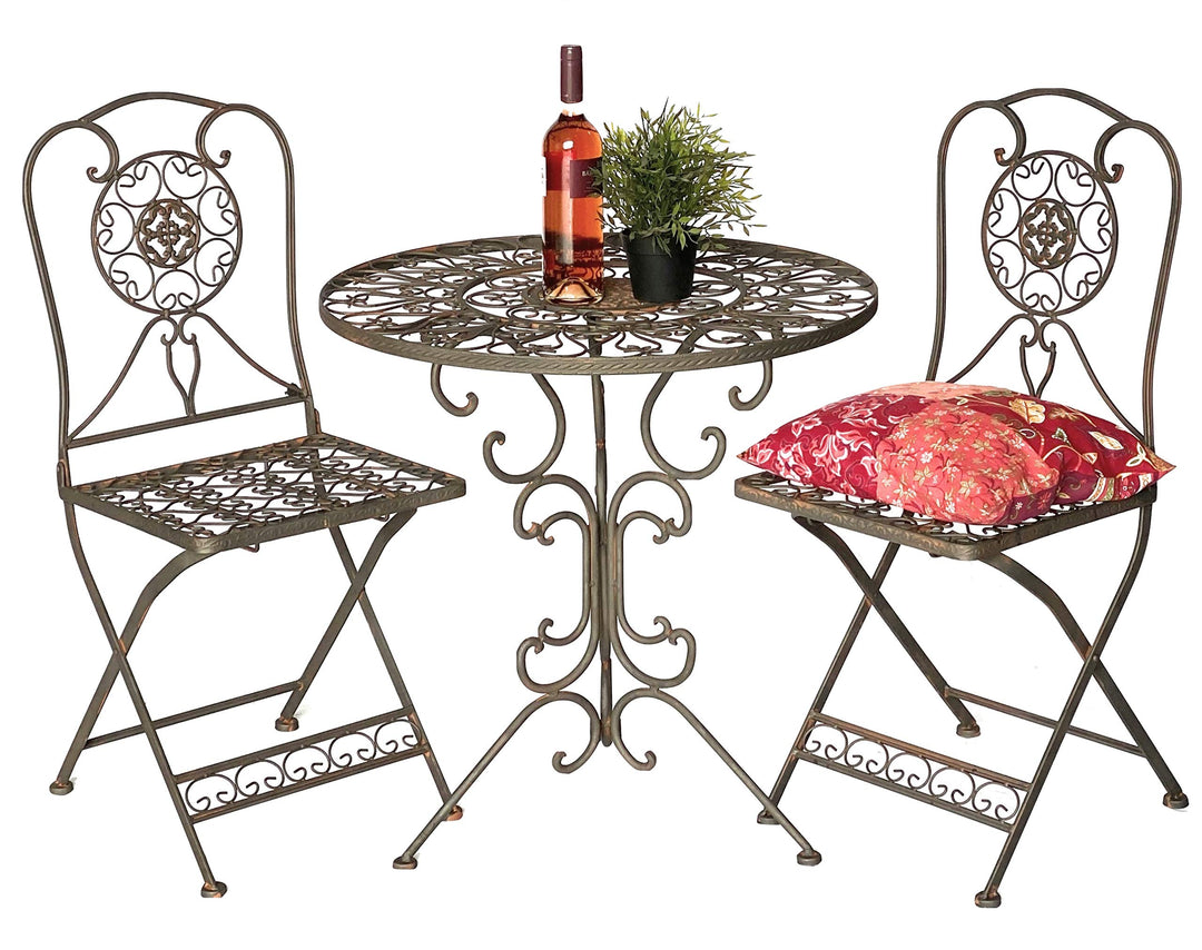 DanDiBo Sitzgruppe Eisen Garten Antik Bistroset Tecla Bistrotisch mit 2 Stühlen klappbar Metall Gart