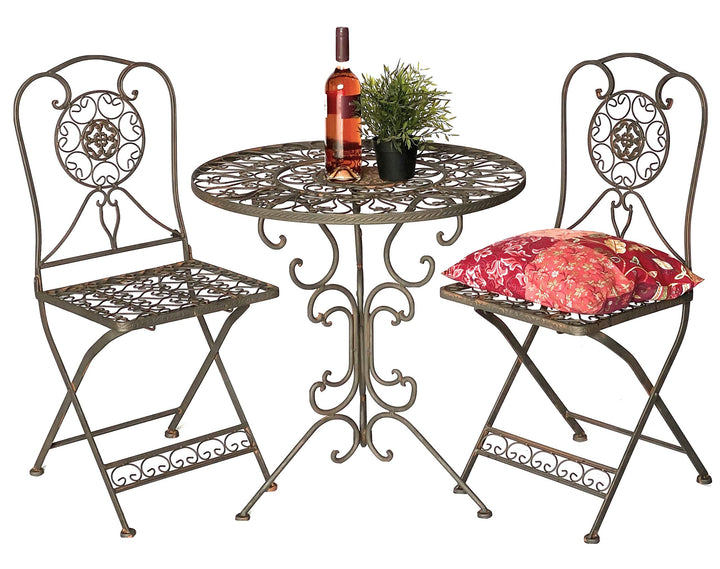 DanDiBo Sitzgruppe Eisen Garten Antik Bistroset Tecla Bistrotisch mit 2 Stühlen klappbar Metall Gart