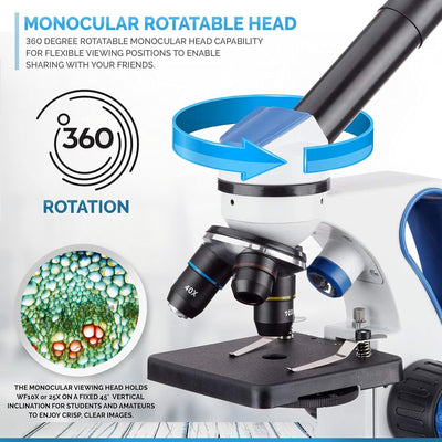 AmScope M162C-2L-PB10-WM Awarded 2018 Best Students and Kids Mikroskop-Set – 40X-1000X Dual Light Ga