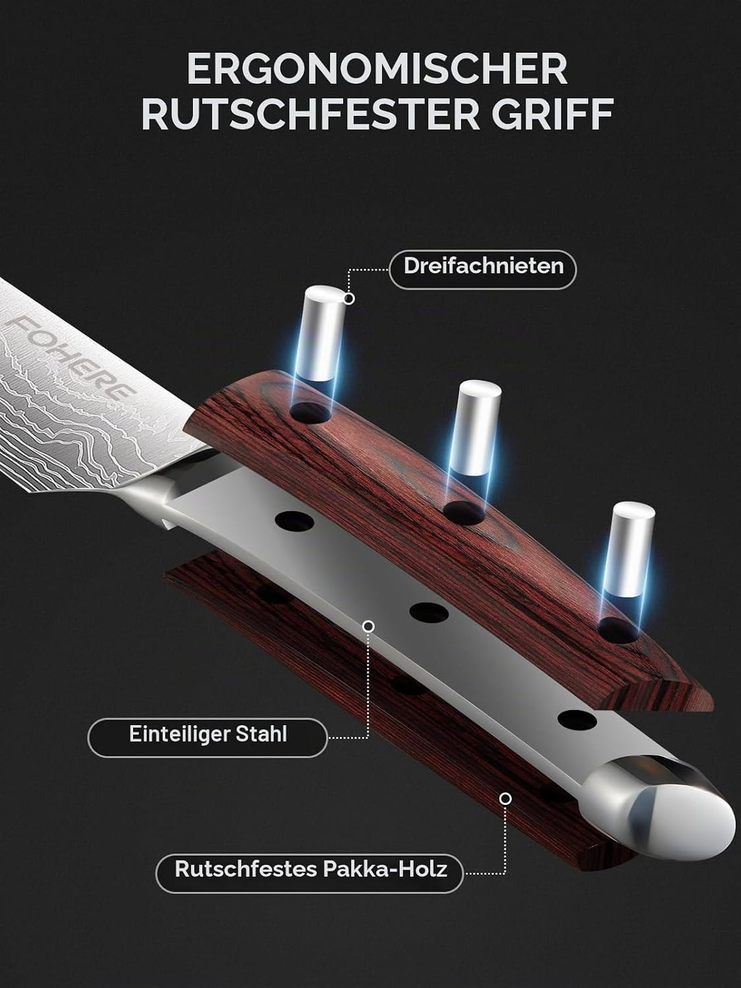 FOHERE Messerset, 5-teilig Ultra Scharfes Küchenmesser Set, Hochwertigem Carbon Edelstahl Messer Set