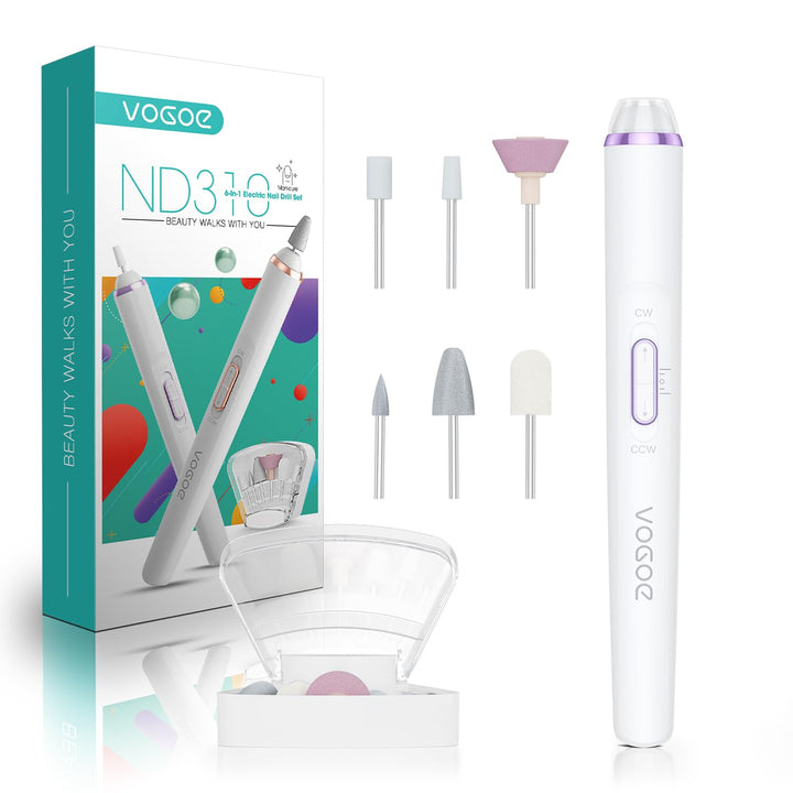 VOGOE Elektrische Nagelfeile, Kabelloser Nagelfräser mit LED-Licht, Einstellbare Geschwindigkeit &amp; 2