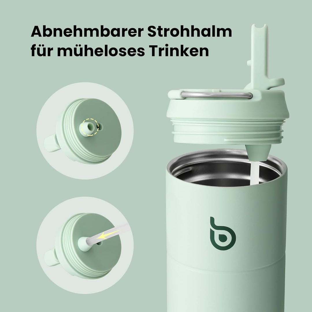 bottlebottle Edelstahl Trinkflasche mit Strohhalm 500ml, auslaufsichere Sportwasserflasche, ideal fü