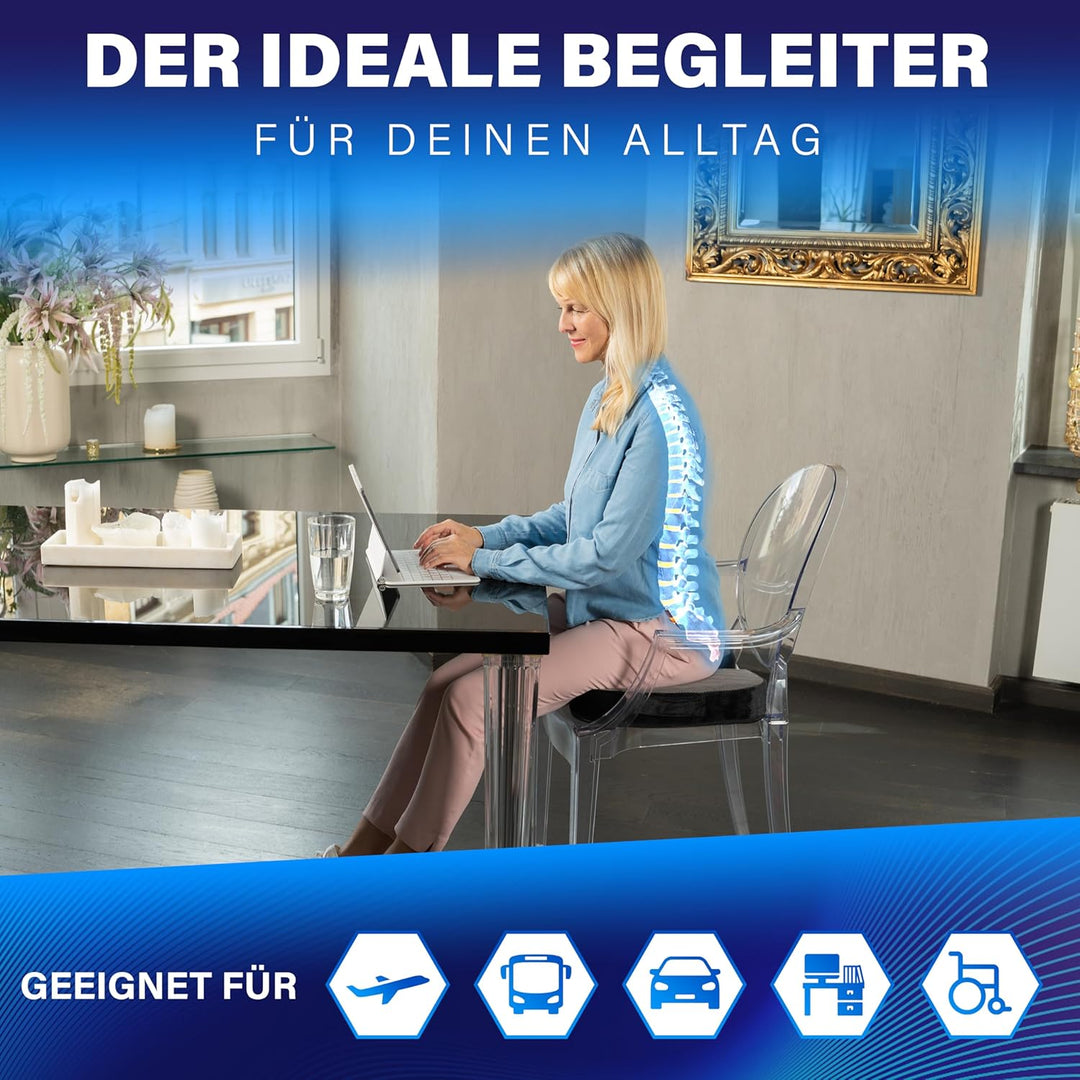 Healthfix® Orthopädisches Sitzkissen für Büro, Auto & Co.- Ergonomisches Sitzen aus Memory Foam mit