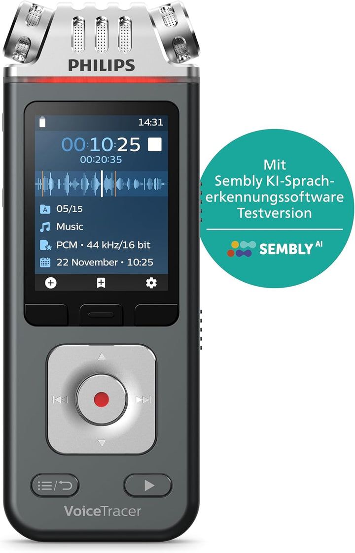 Philips DVT6115 VoiceTracer, Diktiergerät, Aufnahmegerät, 3 HiFi Mikrofone für Musikaufnahmen optimi