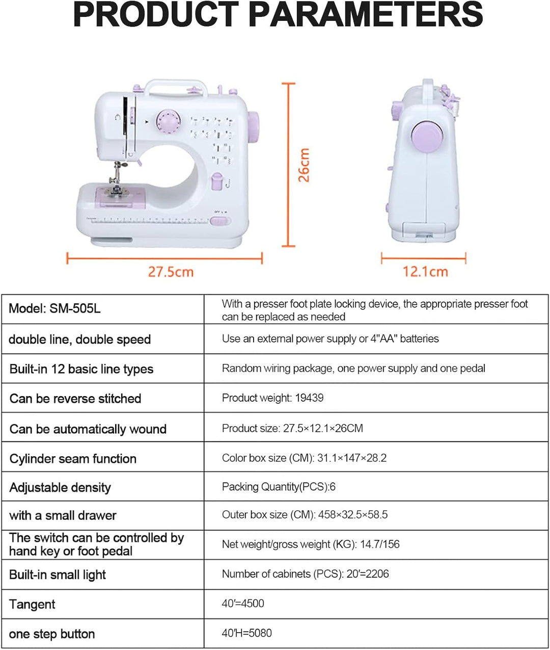 ZPSHYD 12 Stiche Nähmaschine für Anfänger Kinder Mini Elektrische Haushalt Doppelfaden Nähmaschine m