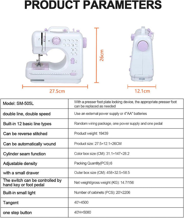 LetCart 505 Tragbare Nähmaschine, Kleine Nähmaschine Elektro Nähmaschine Haushaltsnähmaschinen Set f