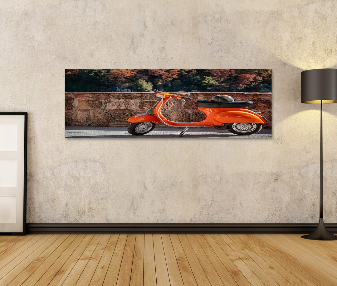 islandburner Bild auf Leinwand Orange Vespa Classic Bilder Wandbilder Poster Leinwand 120x40cm - Pan