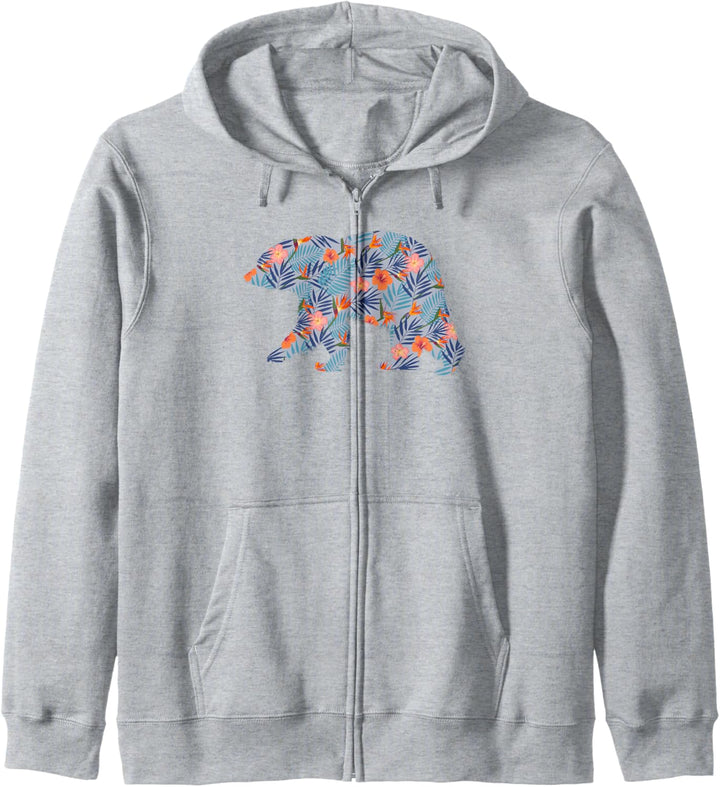 California Bear Tropical Floral Print Kapuzenjacke