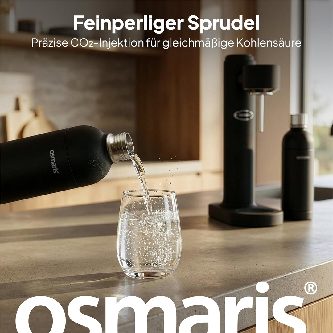 Wassersprudler aus hochwertigem Edelstahl - Design Soda Maker inkl. 2x 1,1 L Edelstahlflaschen - ges