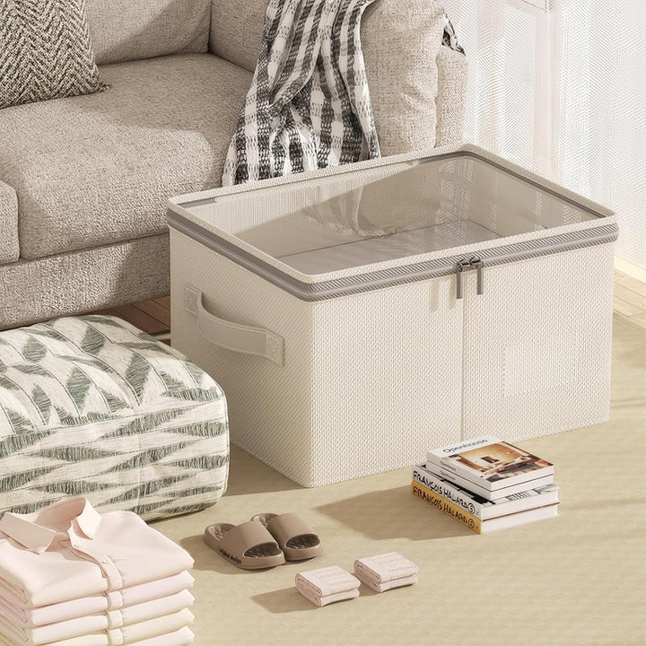 OurLeeme Aufbewahrungsbox Stoff mit Deckel, Faltbare Stoffboxen Robuste Aufbewahrungskörbe Unterbett