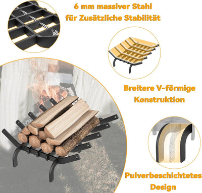 LZQ Kaminholzrost aus Kohlenstoffreichem Stahl Schwerlast Kaminrost Kamin Holzrost 41 x 31 x 11 cm B