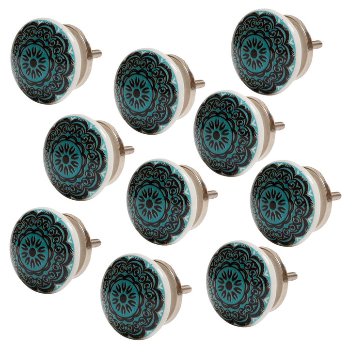 Knober Set 10 Stück Möbelknöpf Keramik Mandala Energy Shabby-Chic Schrankknöpfe Türgriff (10 X Petro