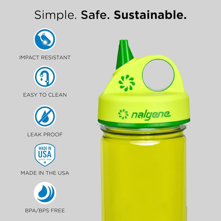 Nalgene Kinder Sustain Grip-N-Gulp Wasserflaschen aus 50% Kunststoffabfällen, auslaufsicherer Schnab