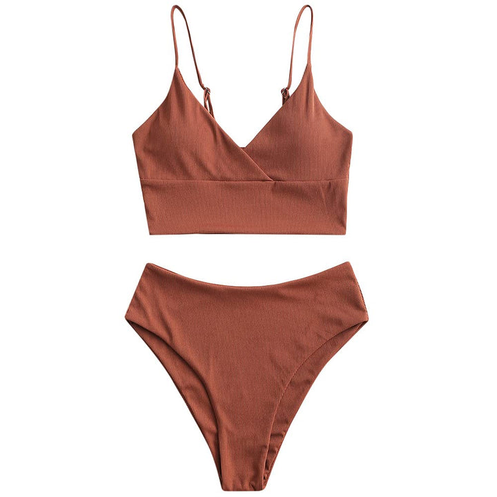 ZAFUL Gerippt Fest Chorhemd Hohes Bein Schnitt Hohe Taille Tankini Set Gepolstert Zwei Stücke Badean