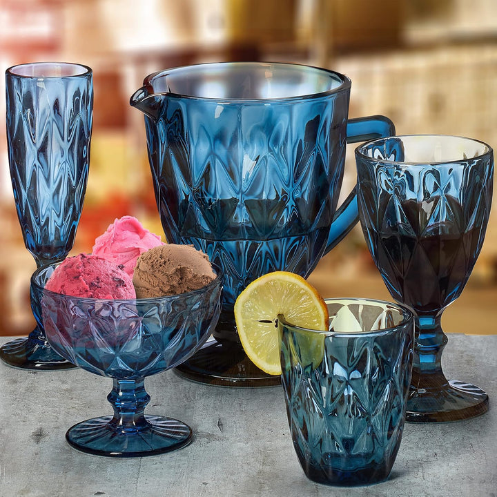 Relaxdays Gläser Set, 7-teilig, Krug, Eisbecher, Sektglas, je 2 Trinkgläser &amp; Weingläser, Gläser spü