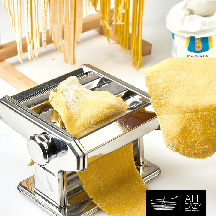 ALL EAZY HOME & KITCHEN Nudelmaschine manuell aus Edelstahl • Pasta Maker 3-in-1 für Nudeln und Teig