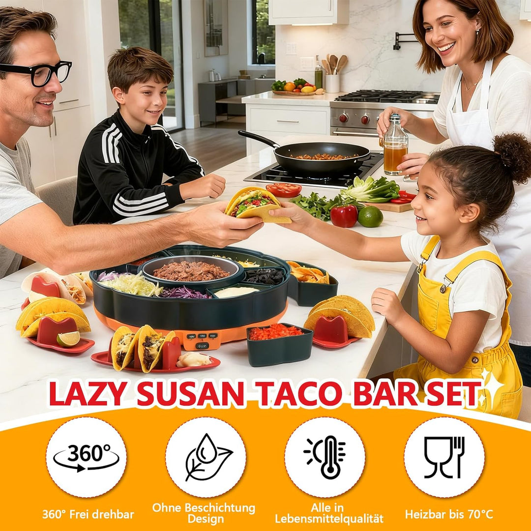 Taco Tuesday Set, Taco Servierset & Schokoladen Fondue mit 1 L Heiz Topf, 3 Temperaturstufen, 4 Halt