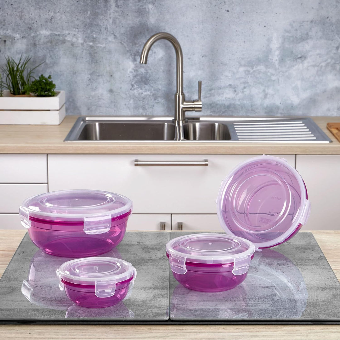 Grizzly 4er Set Frischhaltedosen (0,4L, 0,8L, 1,4L, 2,3L), rund, Kunststoff, 100% luft-/wasserdicht,
