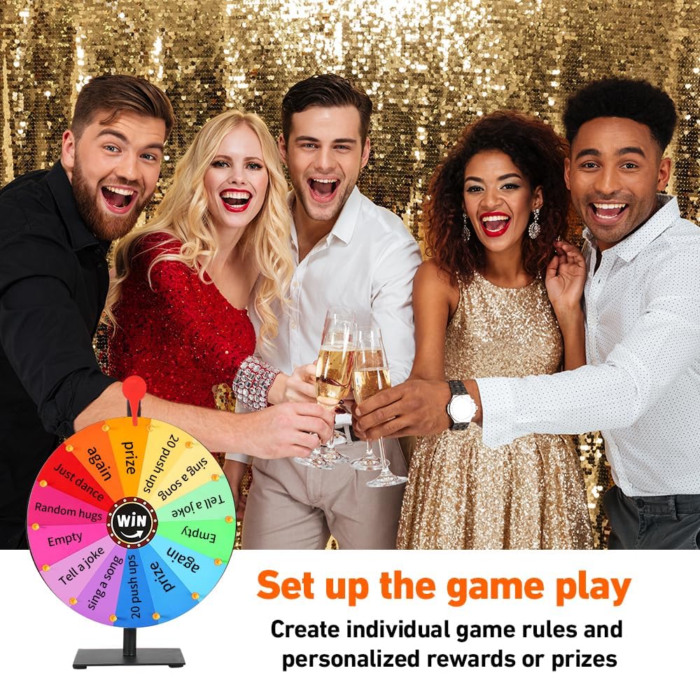 Glücksrad zum Drehen, 30cm Glücksrad zum Selbstgestalten mit 14 Slots, Spinning Prize Wheel mit Radi