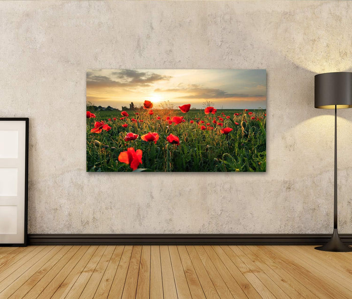 bilderfelix® Bild auf Leinwand Mohnblumen Feldblume bei Sonnenuntergang Wandbild, Poster, Leinwandbi