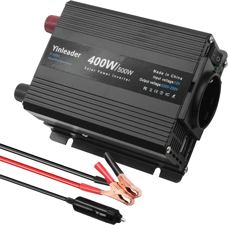 Yinleader Wechselrichter 400W 12V auf 230V 2 USB kfz Spannungswandler Inverter DC AC Umwandler Strom