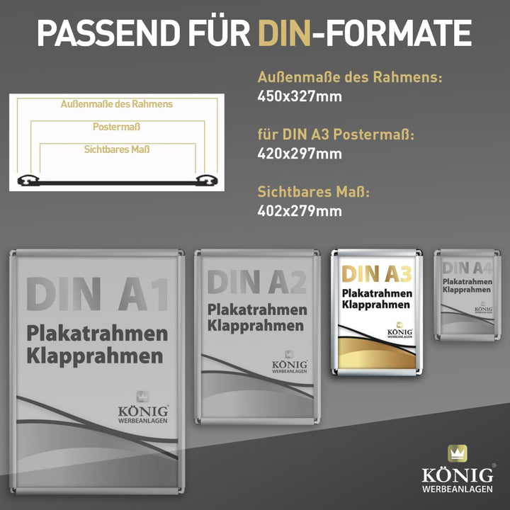 5 Plakatrahmen DIN A3 | abgerundete Ecken | 25mm Alu Profil, Silber | inkl. entspiegelter Schutzsche