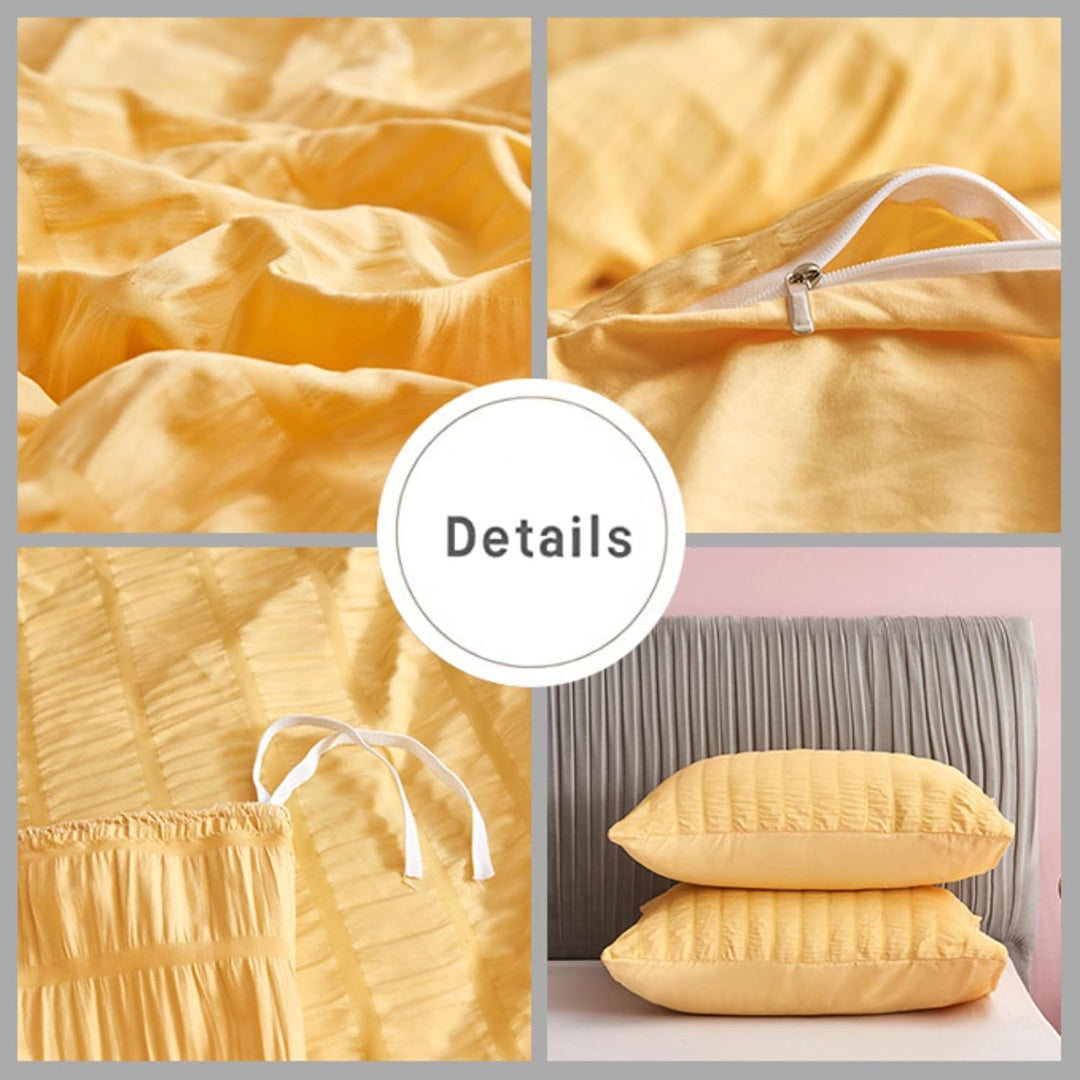 Freyamy Seersucker Bettwäsche 135x200cm 2teilig Gelb Geprägt Streifen Strukturiert Bettwaren-Sets Un