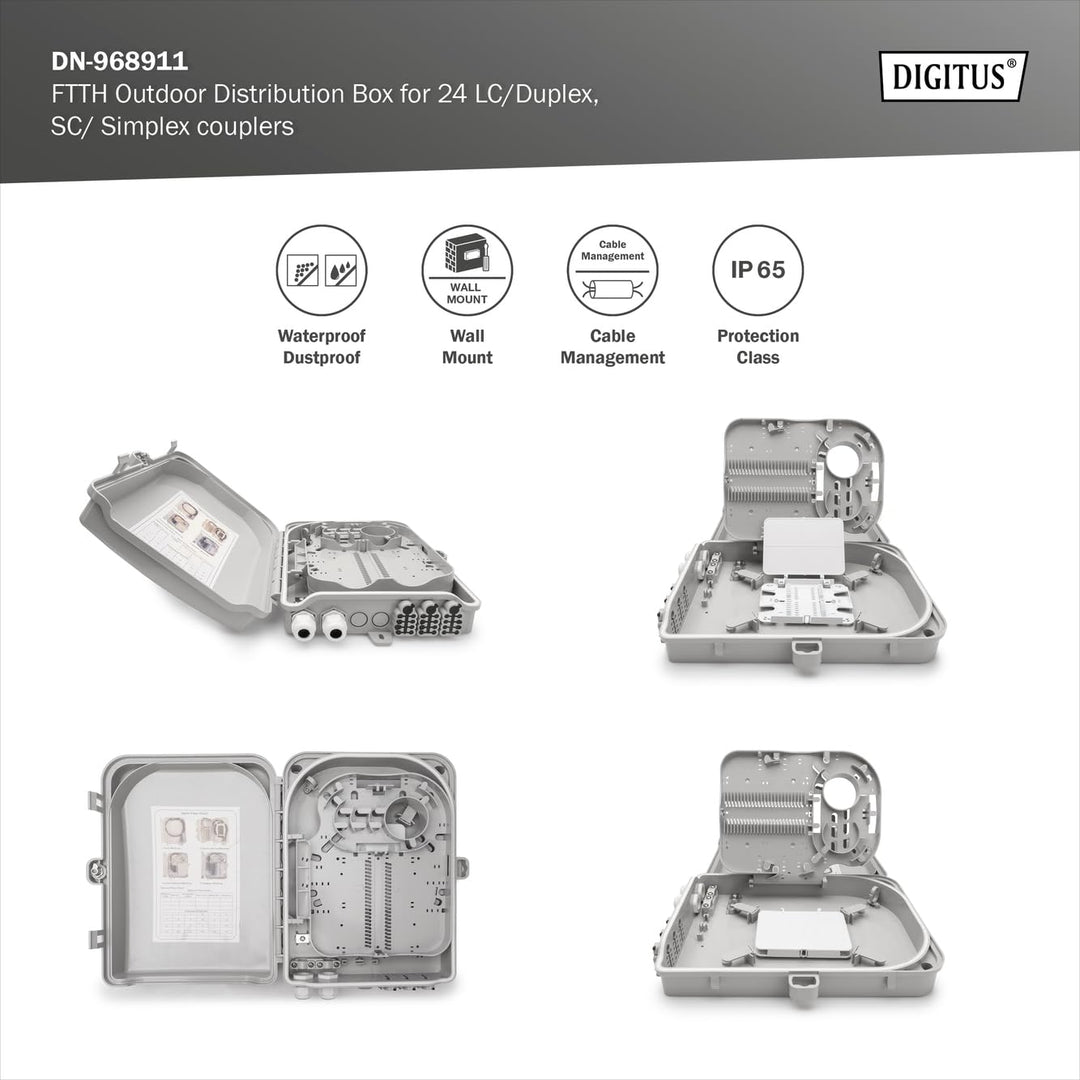 DIGITUS FTTH Distributionsbox für Aussen - 24 LC/Duplex oder 24 SC/Simplex Kupplungen
