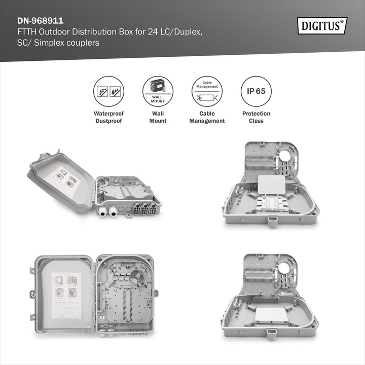 DIGITUS FTTH Distributionsbox für Aussen - 24 LC/Duplex oder 24 SC/Simplex Kupplungen