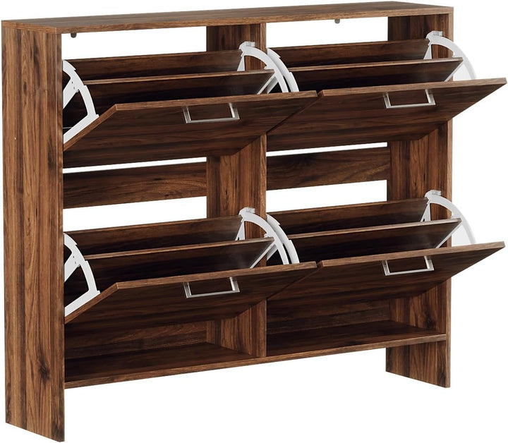 LEADZM Schuhschrank Schmal,Schuhkipper 106,5 x 24 x 90 cm Nussbaum | mit 4 Flip-Schubladen Schuhrega