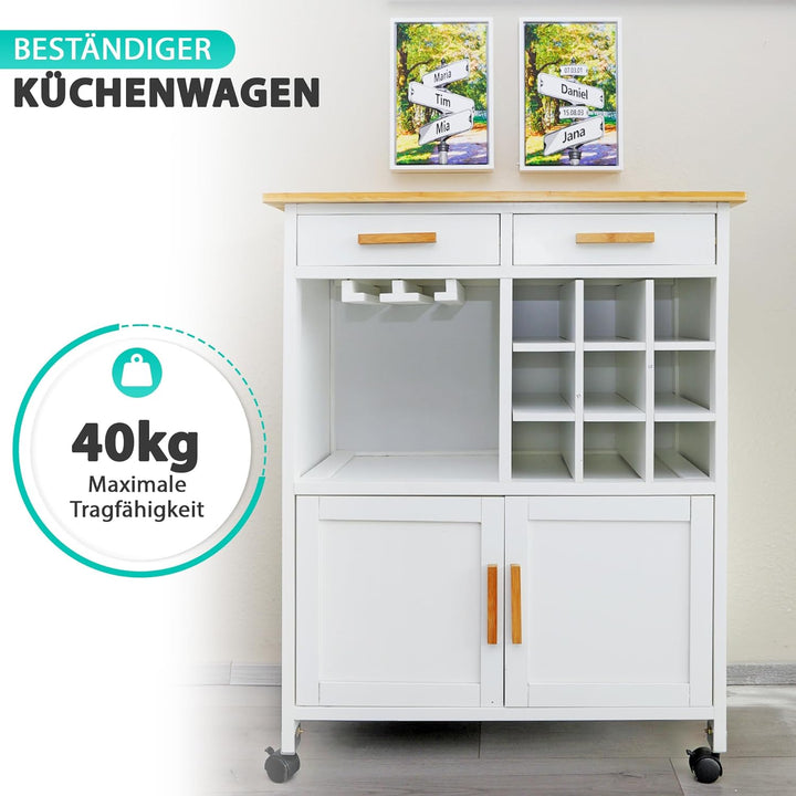 DRULINE Servierwagen Beistellwagen 40x75x92,5 cm, Multifunktionaler Küchentrolley mit Extra viel Sta