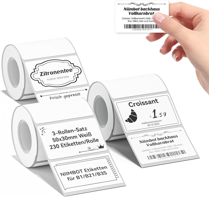NIIMBOT Etiketten Selbstklebender Etikettenband für B1 / B21 / B3S Etikettendrucker, 50 x 30mm 230 E